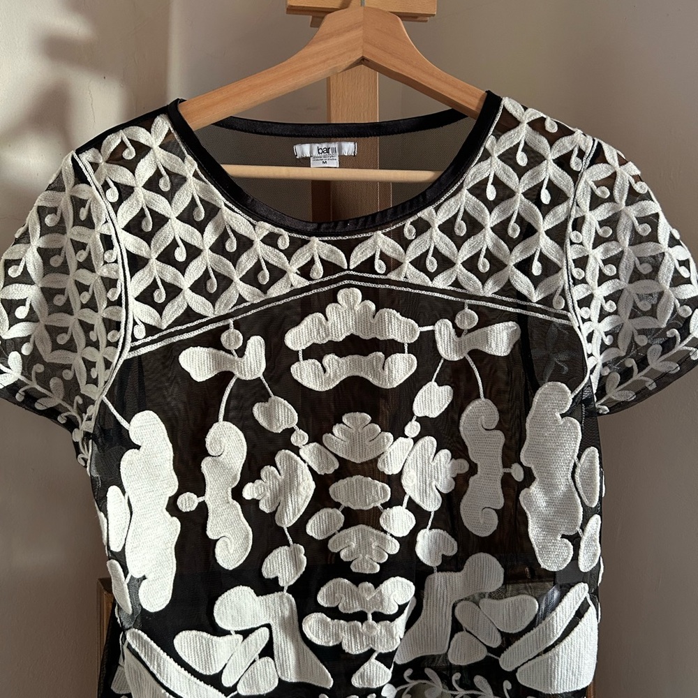 Black and White Embroidered Women's Top